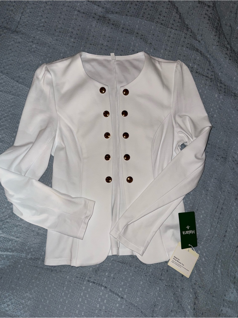 HALARA White Double-Breasted Blazer with Gold Buttons - Picture 2 of 4
